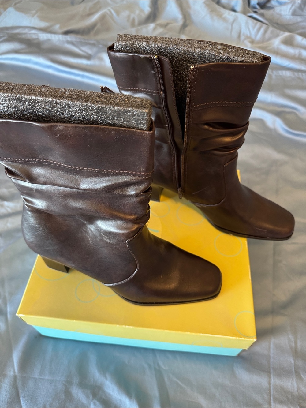 Life Stride Dark Brown Mid-Calf Ruching Zip Boots